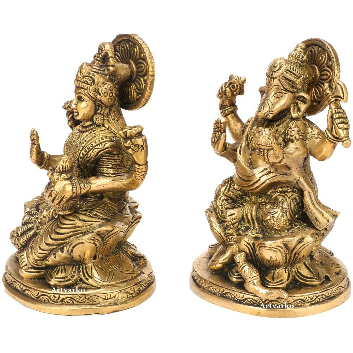 ARTVARKO Brass Ganesha Laxmi Ganesh Lakshmi Bhagwan Idol Sitting on Lotus Ganpati Murti Statue for Home Office Puja Success Dcor Gift 5 Inches