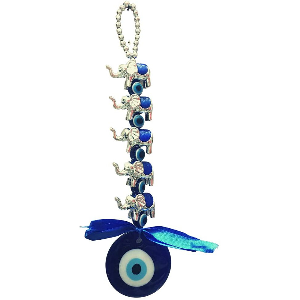 GJ 5 Elephant Evil Eye Wall and Car Hanging Showpiece for Good Luck and Prosperity