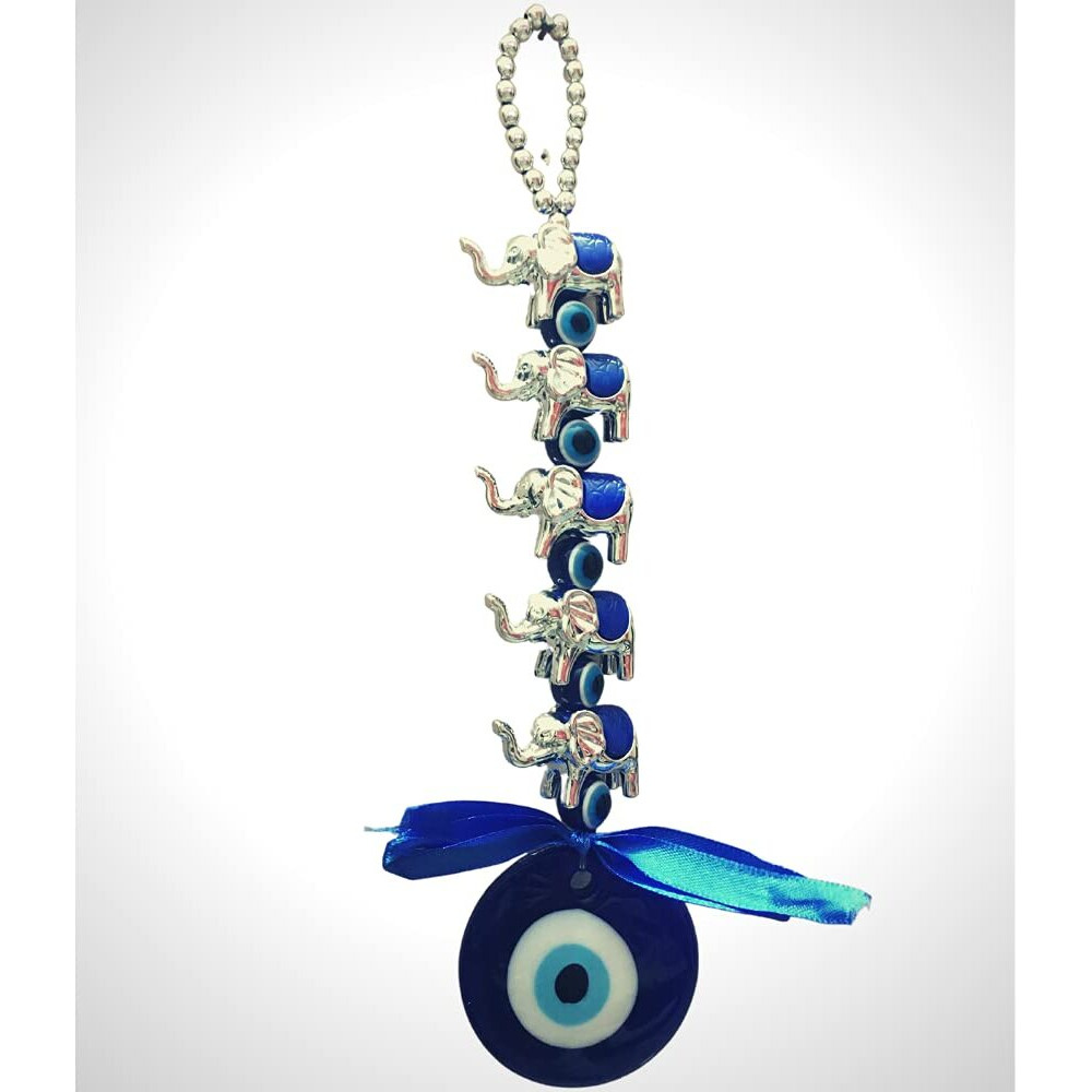 GJ 5 Elephant Evil Eye Wall and Car Hanging Showpiece for Good Luck and Prosperity