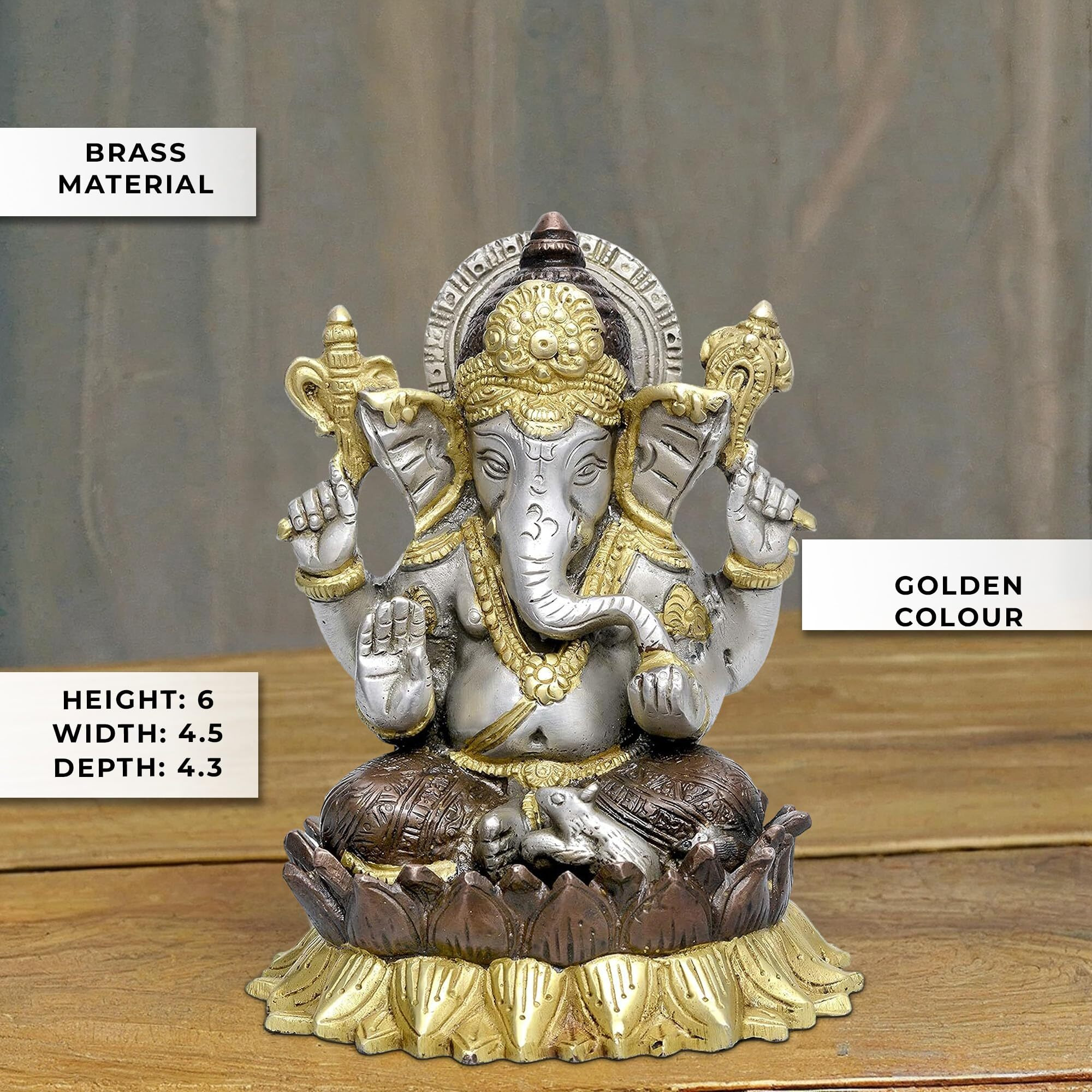 Amazon Brand  Umi Brass Lord Ganesha Sitting On Lotus Idol, Height  6 inch