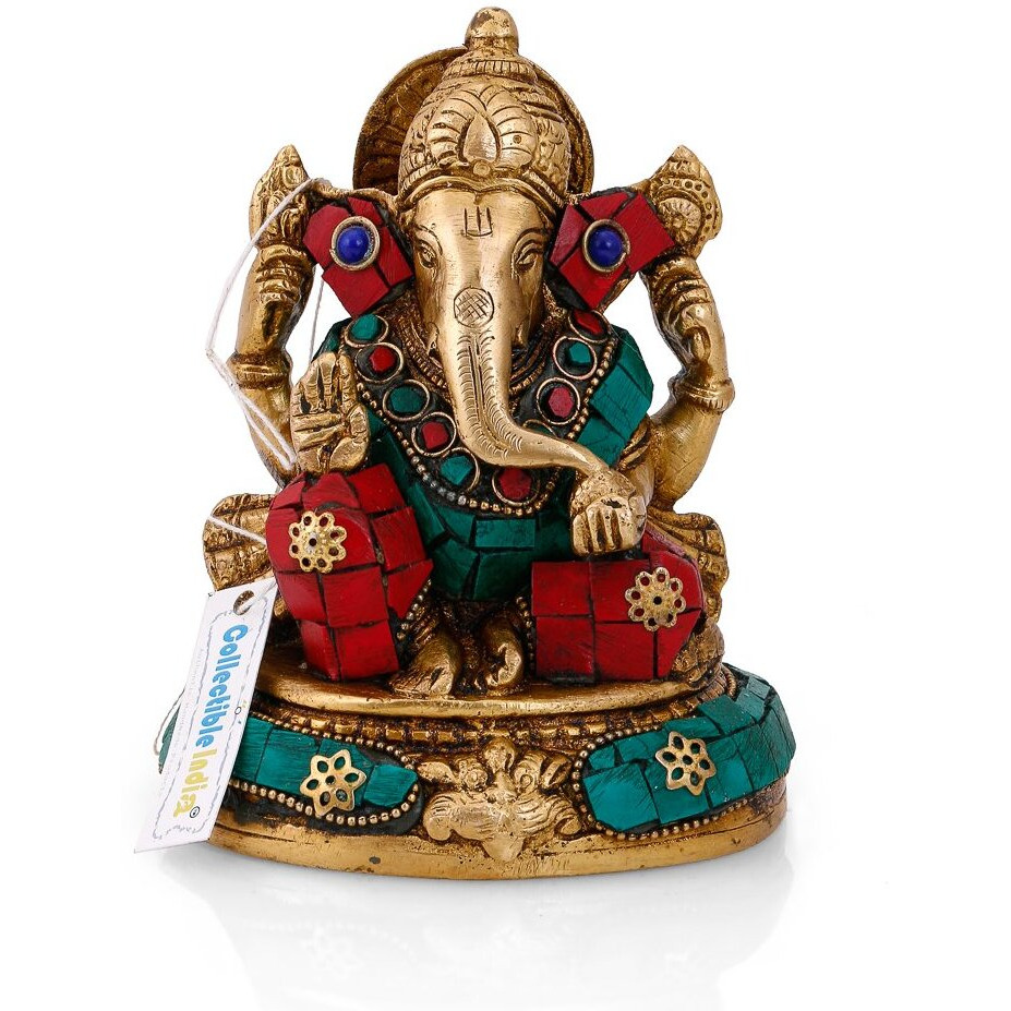 Collectible India Brass God Ganesha Idol Handmade Religious Statue Diwali Gifts Home Decor