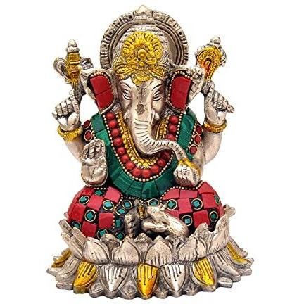 Amazon Brand  Umi Brass Lord Ganesh Ganpati Sitting On Lotus Idol, Height  6 inch