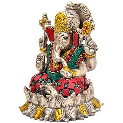 Amazon Brand  Umi Brass Lord Ganesh Ganpati Sitting On Lotus Idol, Height  6 inch