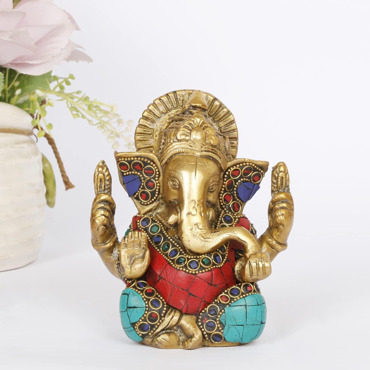 Artvarko Brass Idol Ganesha Murti Ganpati Statue for Home Decor Manidr Temple Office Gift Height 4.5