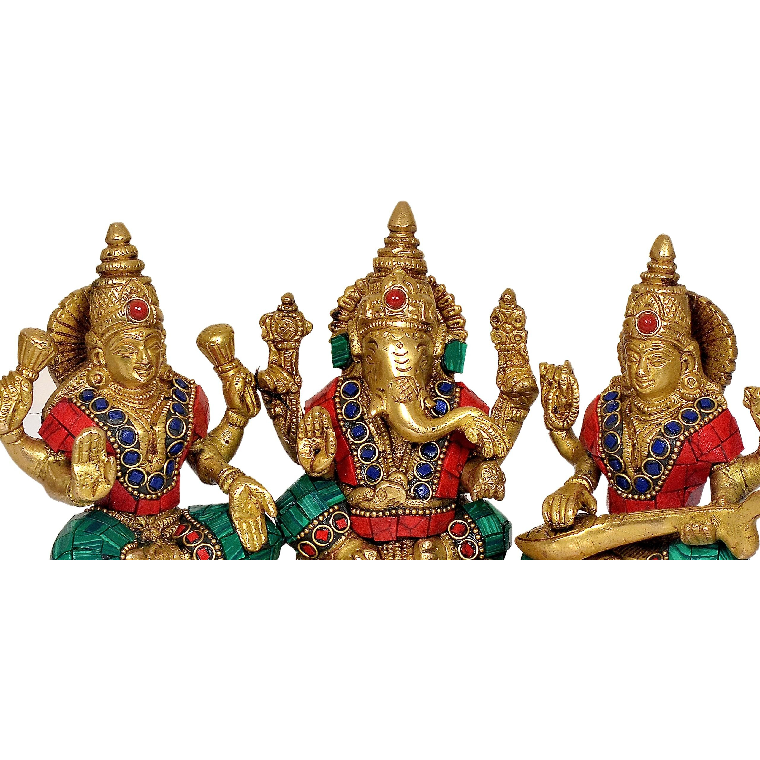 Amazon Brand  Umi Brass Lakshmi Ganesha Saraswati Statue Idol for Home Decor Mandir Diwali | Height  6 Inches (Gold)