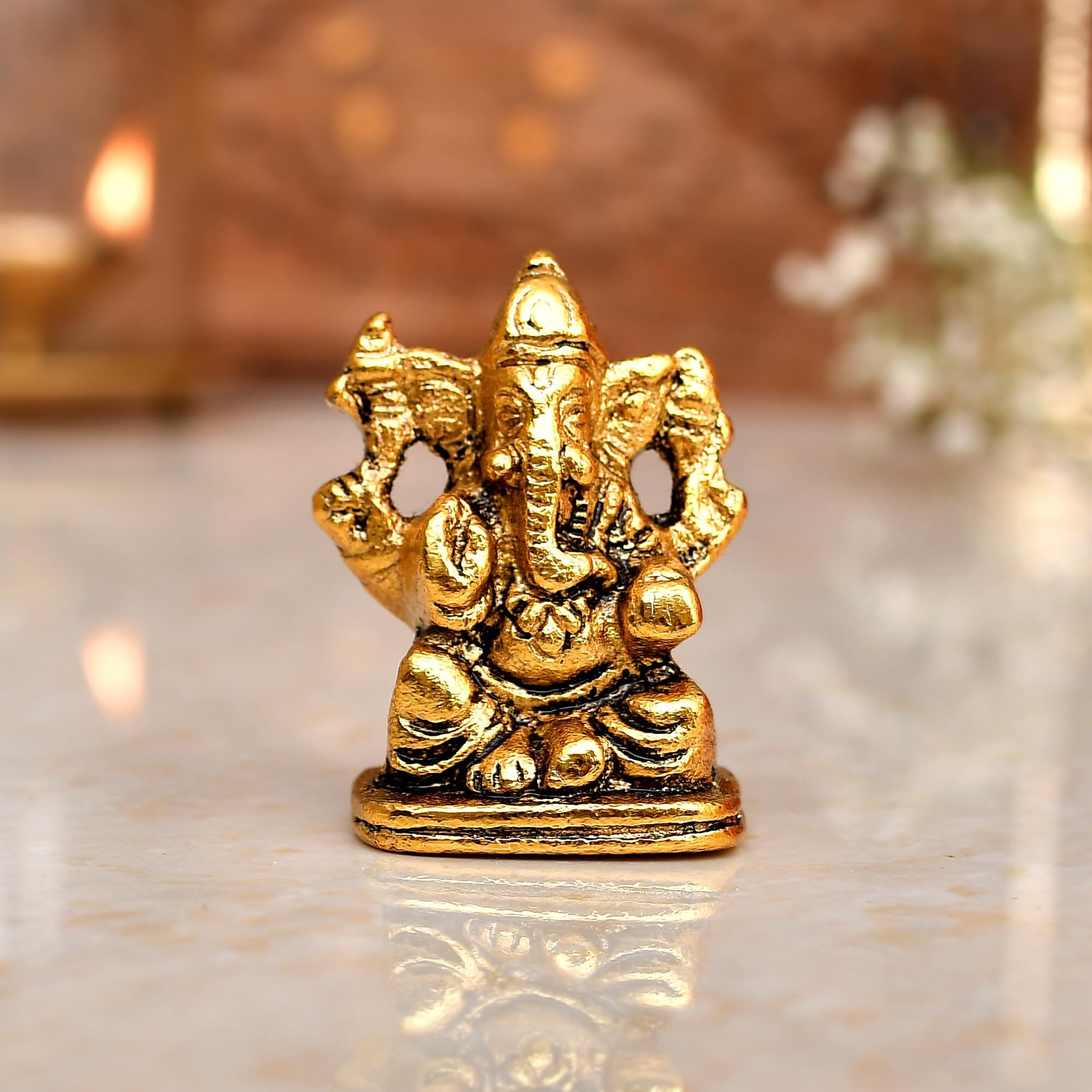 CraftVatika Metal Ganesh Idol for Diwali Decoration Item - Ganesha for Car Dashboard Small Ganpati Statue Figurine Murti for Home Office, Tabledesk Diwali Gift Items (Golden 4.5 CM Height) (Set of 1)