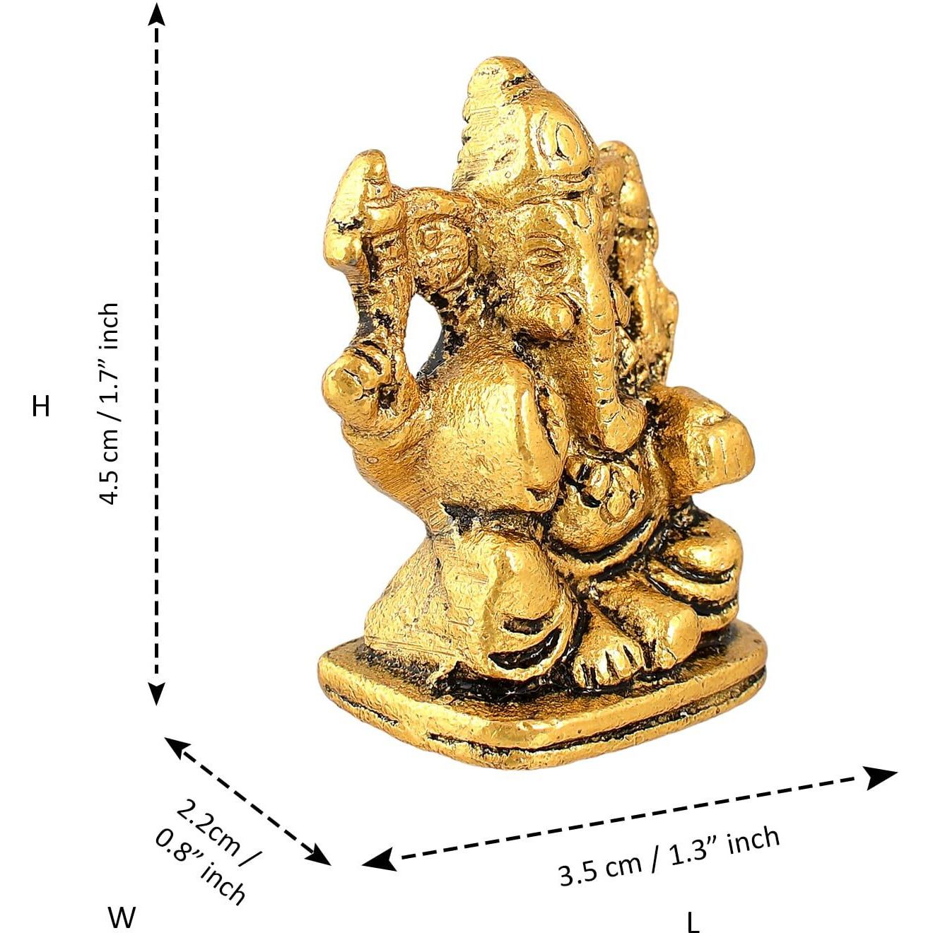 CraftVatika Metal Ganesh Idol for Diwali Decoration Item - Ganesha for Car Dashboard Small Ganpati Statue Figurine Murti for Home Office, Tabledesk Diwali Gift Items (Golden 4.5 CM Height) (Set of 1)