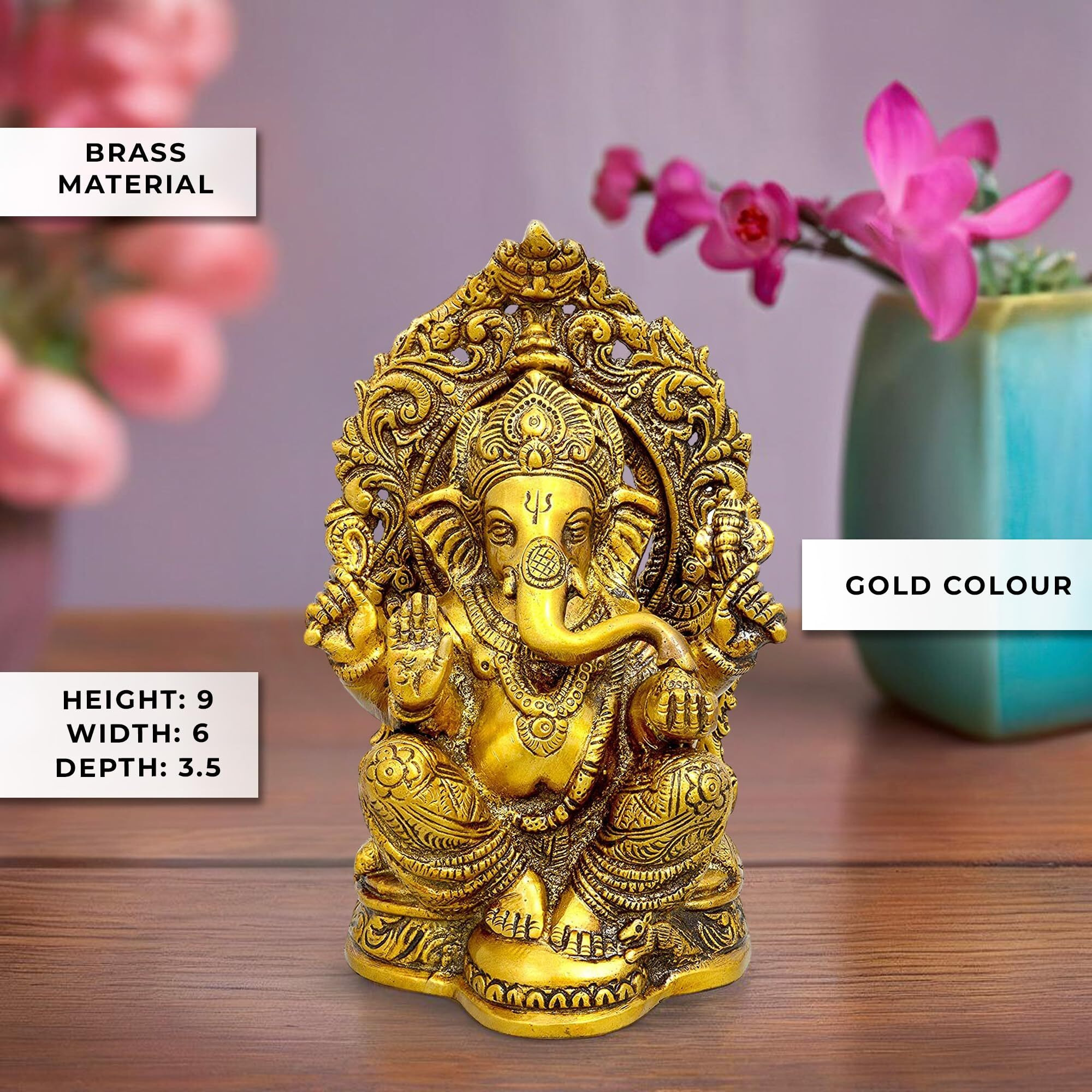 Amazon Brand  Umi Ganesha Brass Handcrafted Antique Finish Bhagwan Ganpati Sitting Idol, Height  9 Inch