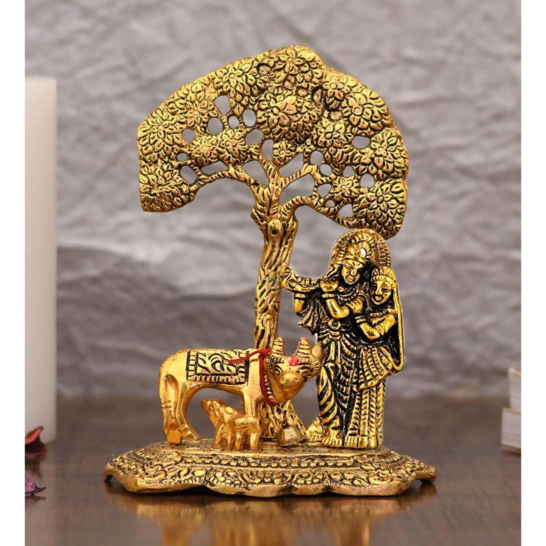 CraftVatika Radha Krishna Gift with Cow Calf Statue Murti Idol for Home Decoration, Gift Items for Anniversary,Wedding,House Warming,Return Gift