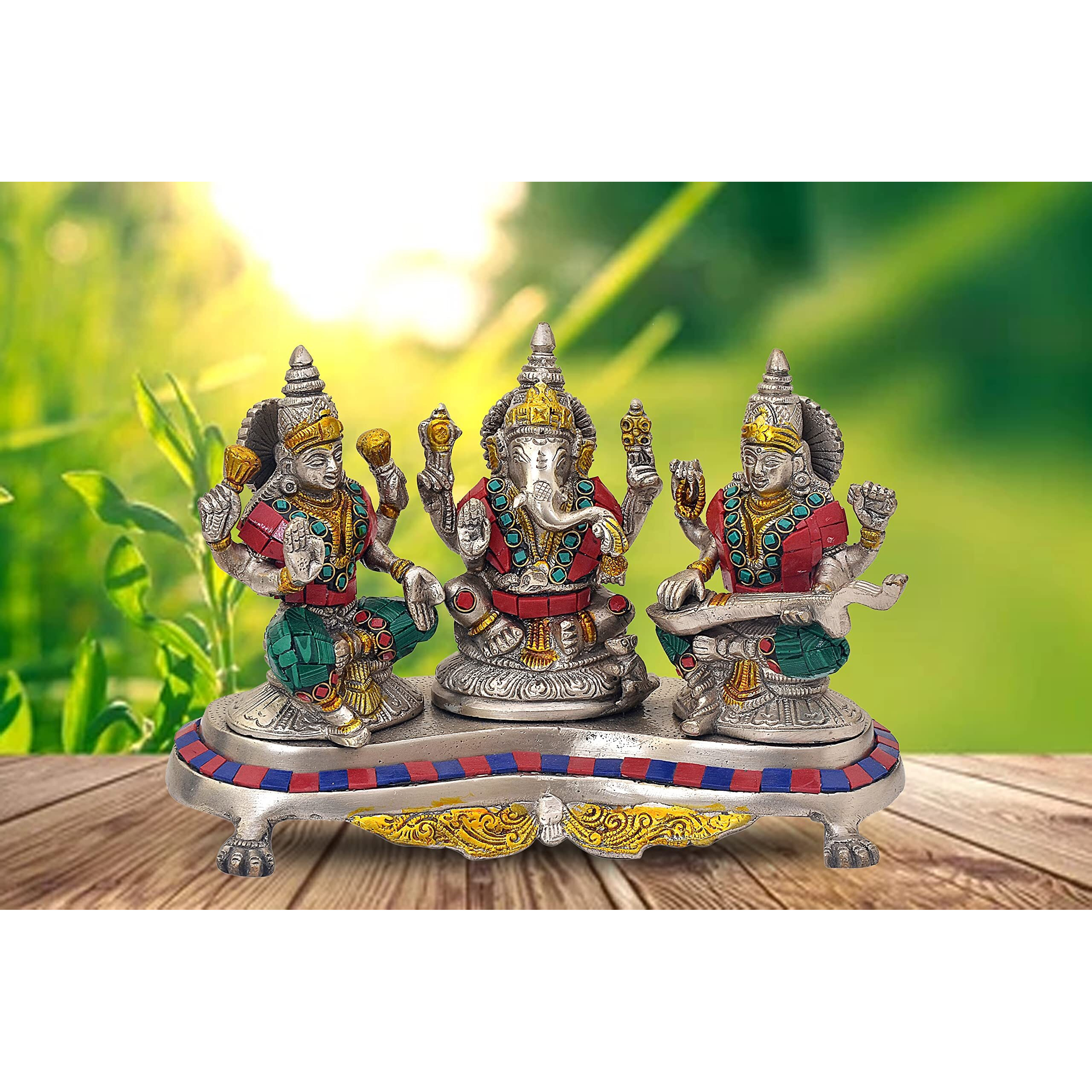 Amazon Brand  Umi Brass Lakshmi Ganesha Saraswati Statue Idol for Home Decor Mandir Diwali | Height  6 Inches (Multicolor)