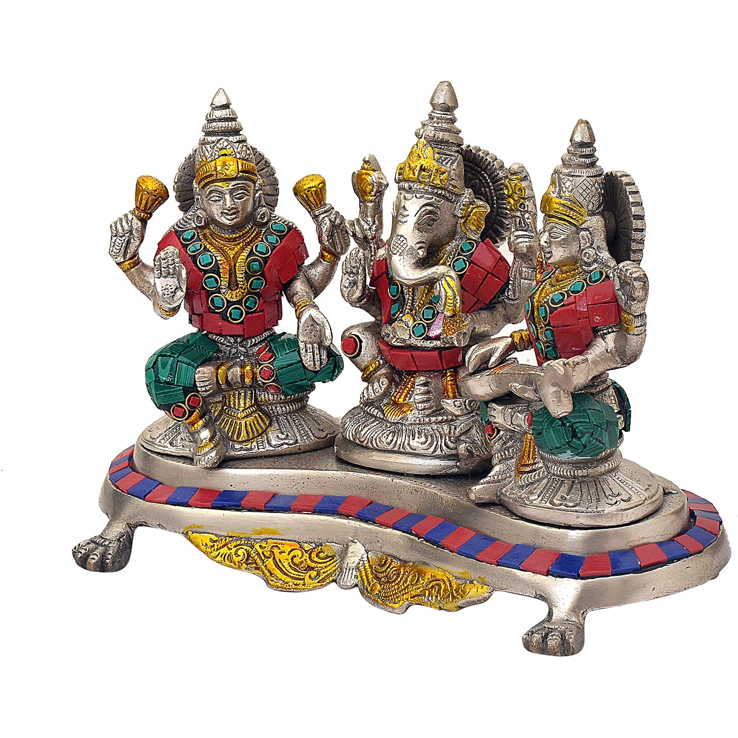 Amazon Brand  Umi Brass Lakshmi Ganesha Saraswati Statue Idol for Home Decor Mandir Diwali | Height  6 Inches (Multicolor)