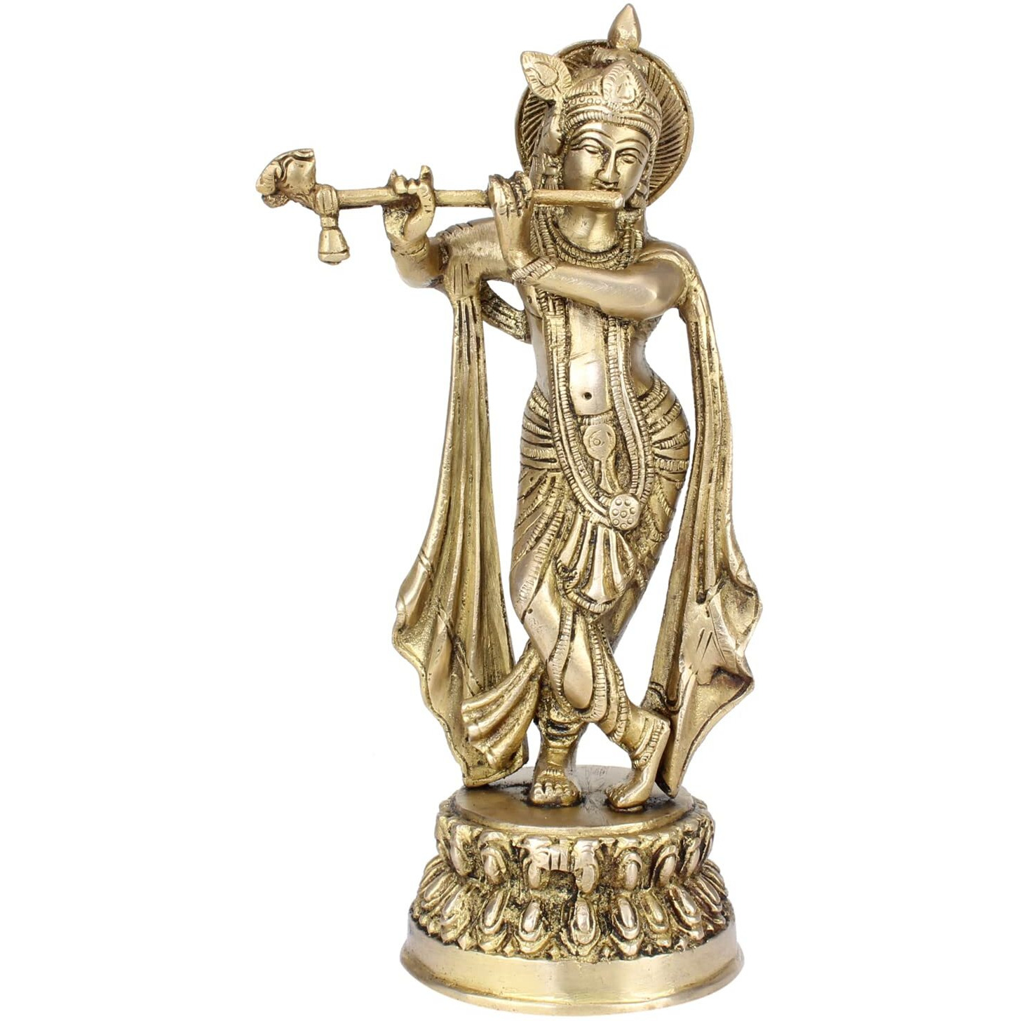 Artvarko Brass Krishna Idol Statue Playing Flute for Puja Mandir Krishna Murti Sculpture Gift & Home Decor Height 10 Inches