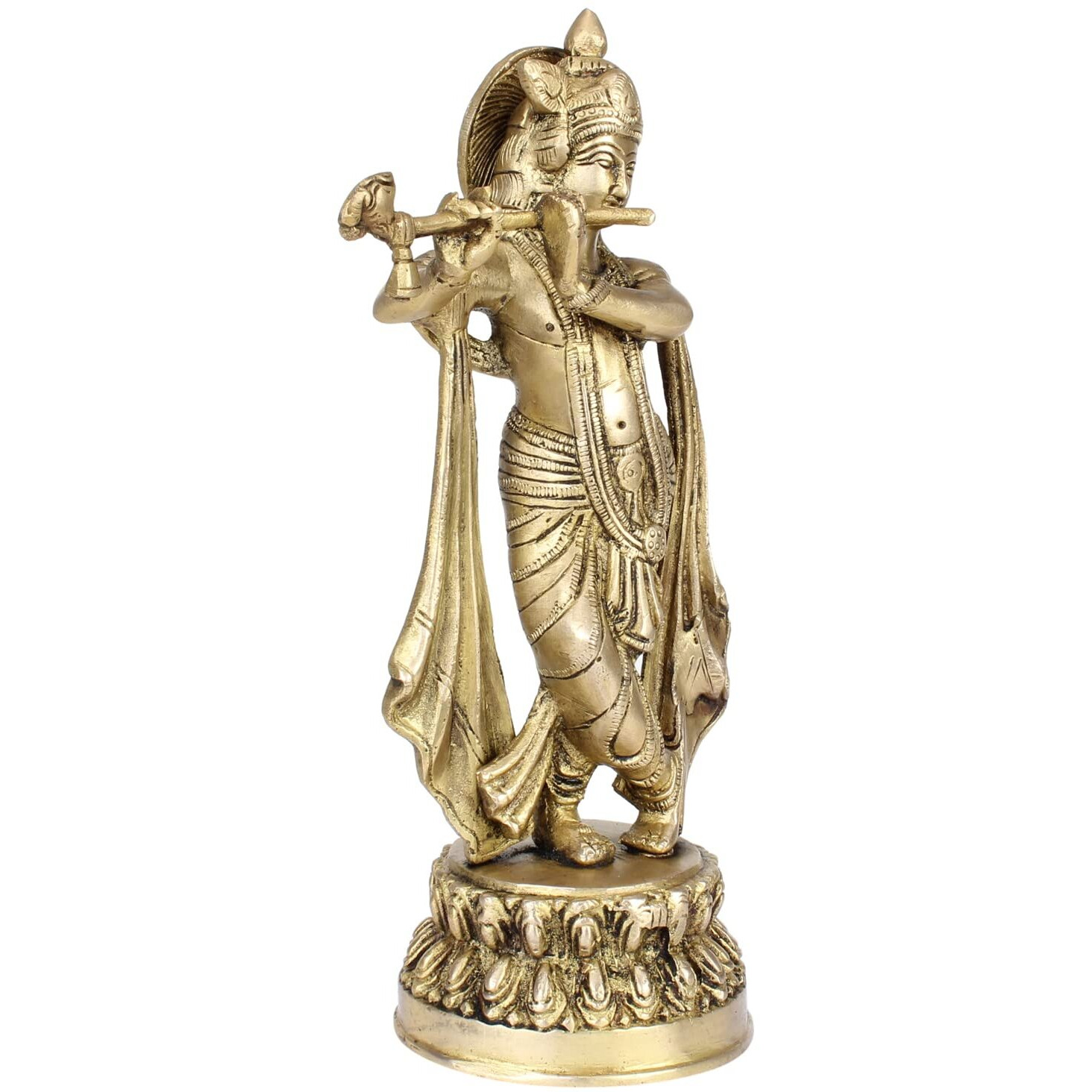 Artvarko Brass Krishna Idol Statue Playing Flute for Puja Mandir Krishna Murti Sculpture Gift & Home Decor Height 10 Inches