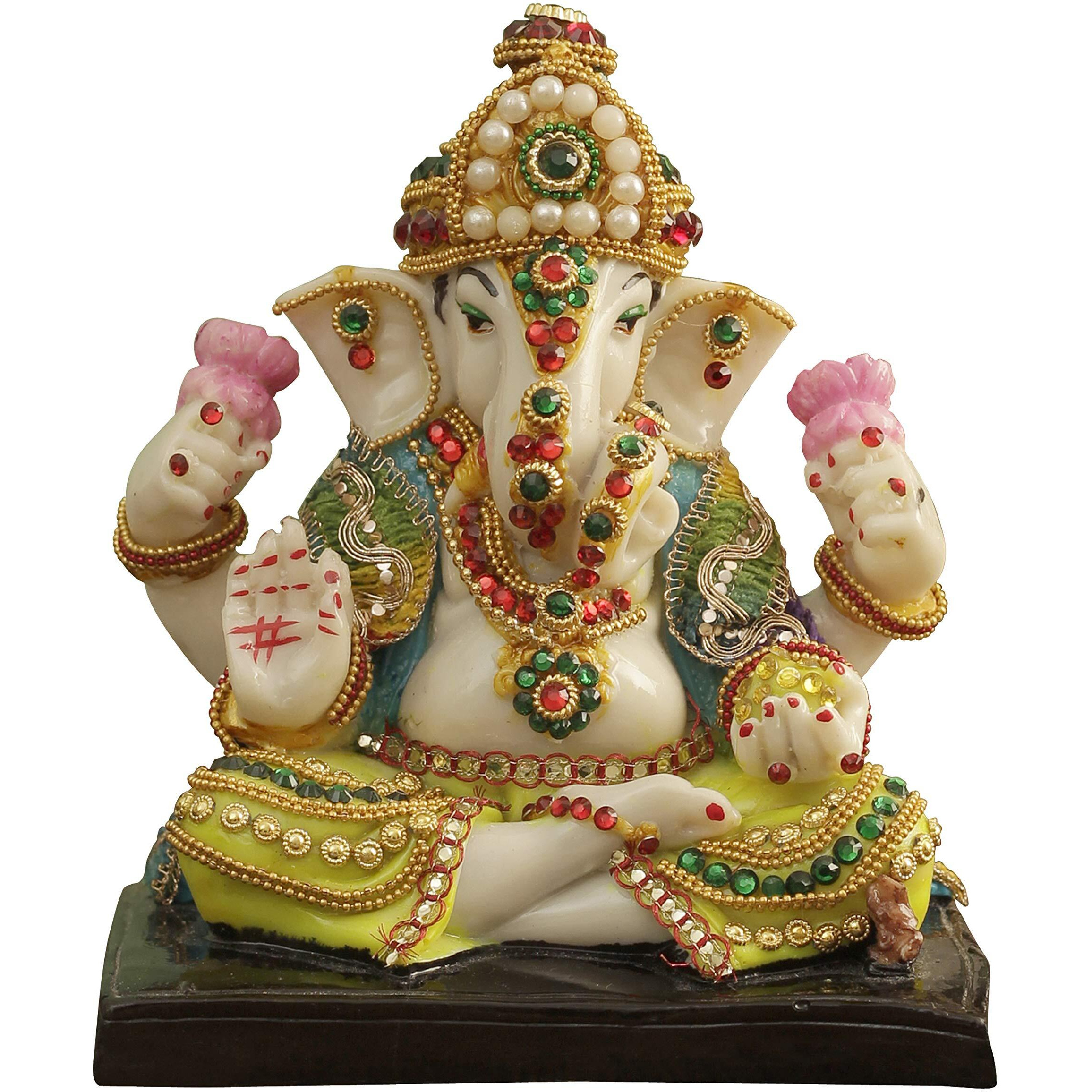 TIED RIBBONS Ganesha Idol Statue Showpiece Figurine (Resin, Multi, 16 cm x 14 cm x 7 cm) - Decoration Items for Home Decor Mandir Living Room Pooja Room Office Table Gifts