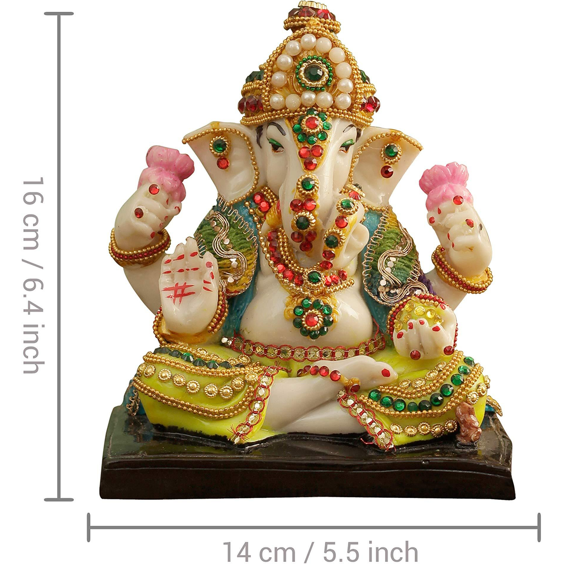 TIED RIBBONS Ganesha Idol Statue Showpiece Figurine (Resin, Multi, 16 cm x 14 cm x 7 cm) - Decoration Items for Home Decor Mandir Living Room Pooja Room Office Table Gifts