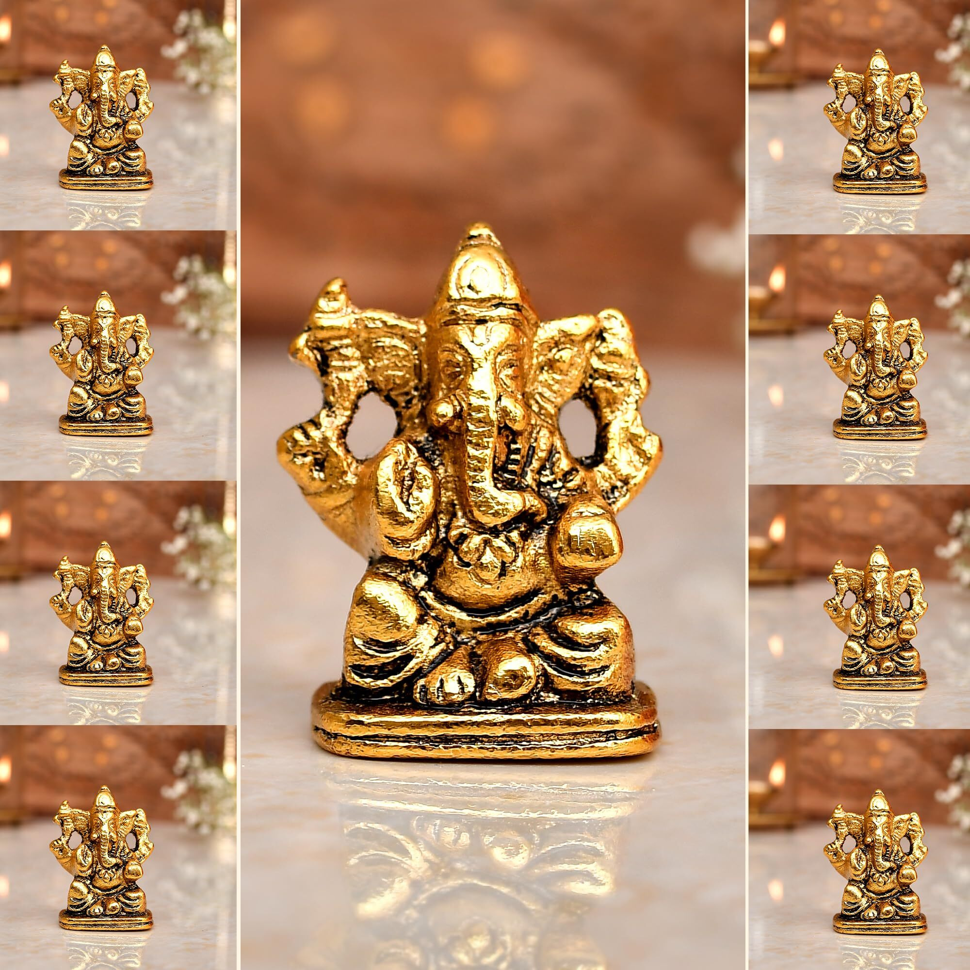 CraftVatika Metal Ganesh Idol Set of 25 for Diwali Decoration Item - Ganesha for Car Dashboard Small Ganpati Statue Figurine Murti for Home Office, Tabledesk Diwali Gift Items (Golden 4.5 CM Height)