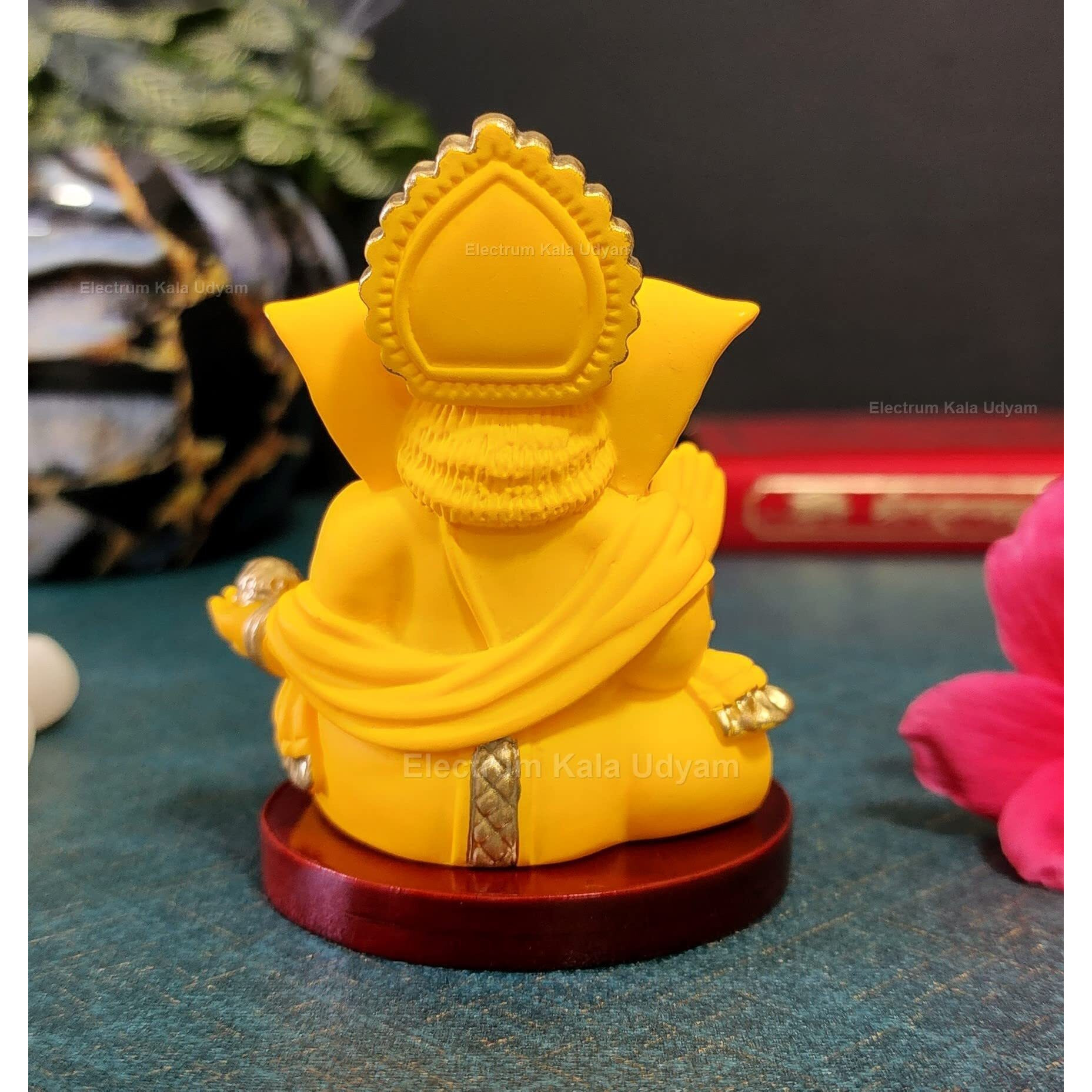 Handcrafted Poly Resin Ganesha Statue with Base - Perfect for Car Dashboard, Office Desk, Shelves, and Home Decor - Ideal Housewarming Gift (GaddiMangowithbase)