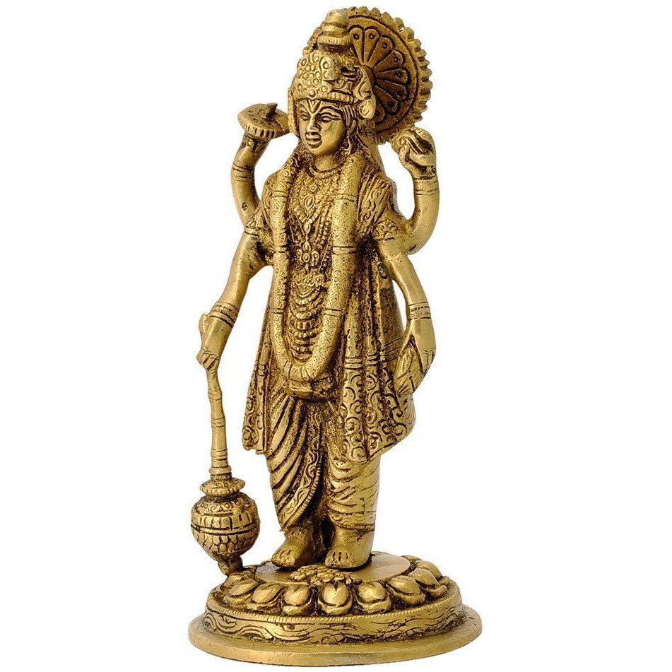 ARTVARKO Brass Lord Vishnu Narayan Holding Club Brass Statue for Home Decor Idol for Puja for Gift Vastu Dosh - Height 7