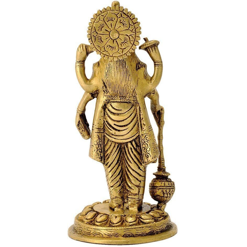 ARTVARKO Brass Lord Vishnu Narayan Holding Club Brass Statue for Home Decor Idol for Puja for Gift Vastu Dosh - Height 7