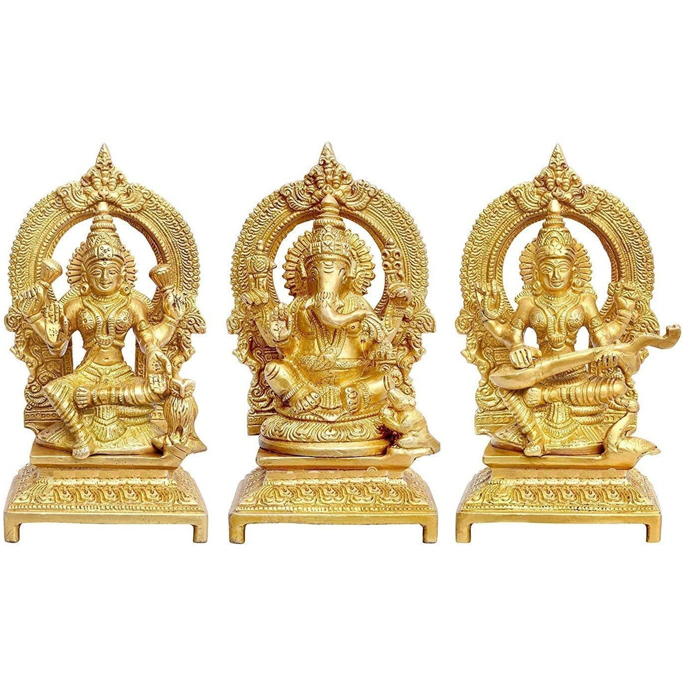 Amazon Brand  Umi Brass Lakshmi, Ganesha and Saraswati Statue Idol Diwali Pooja, Height  7 inches