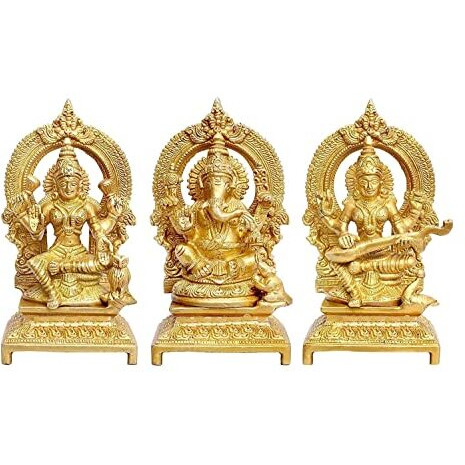 Amazon Brand  Umi Brass Lakshmi, Ganesha and Saraswati Statue Idol Diwali Pooja, Height  7 inches