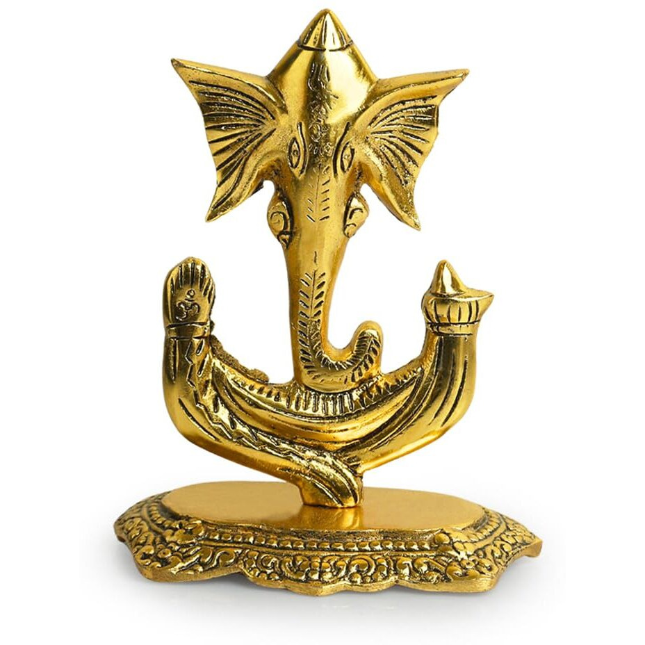 ExclusiveLane Ganapati Idol Showpiece Figurine (6.6 Inches, Golden, Metal) | Lord Ganesha Idol for Home Temple Ganesha Idol for Pooja Room Ganesha Idol for Gift Ganpati Murti Ganesha Statue