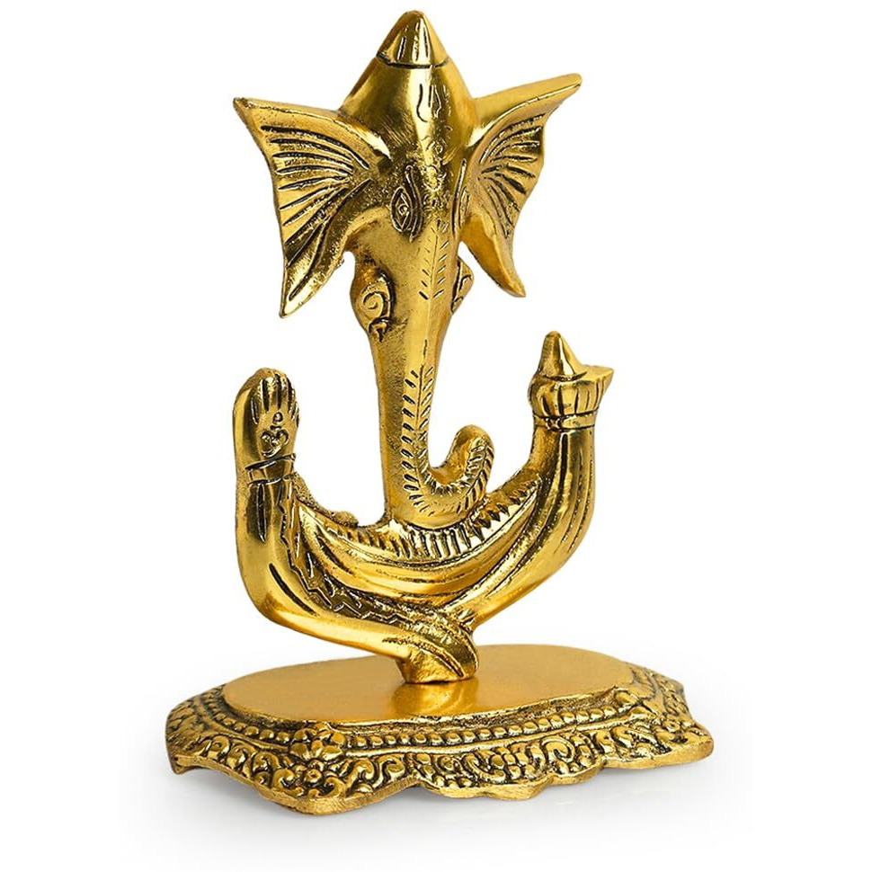 ExclusiveLane Ganapati Idol Showpiece Figurine (6.6 Inches, Golden, Metal) | Lord Ganesha Idol for Home Temple Ganesha Idol for Pooja Room Ganesha Idol for Gift Ganpati Murti Ganesha Statue