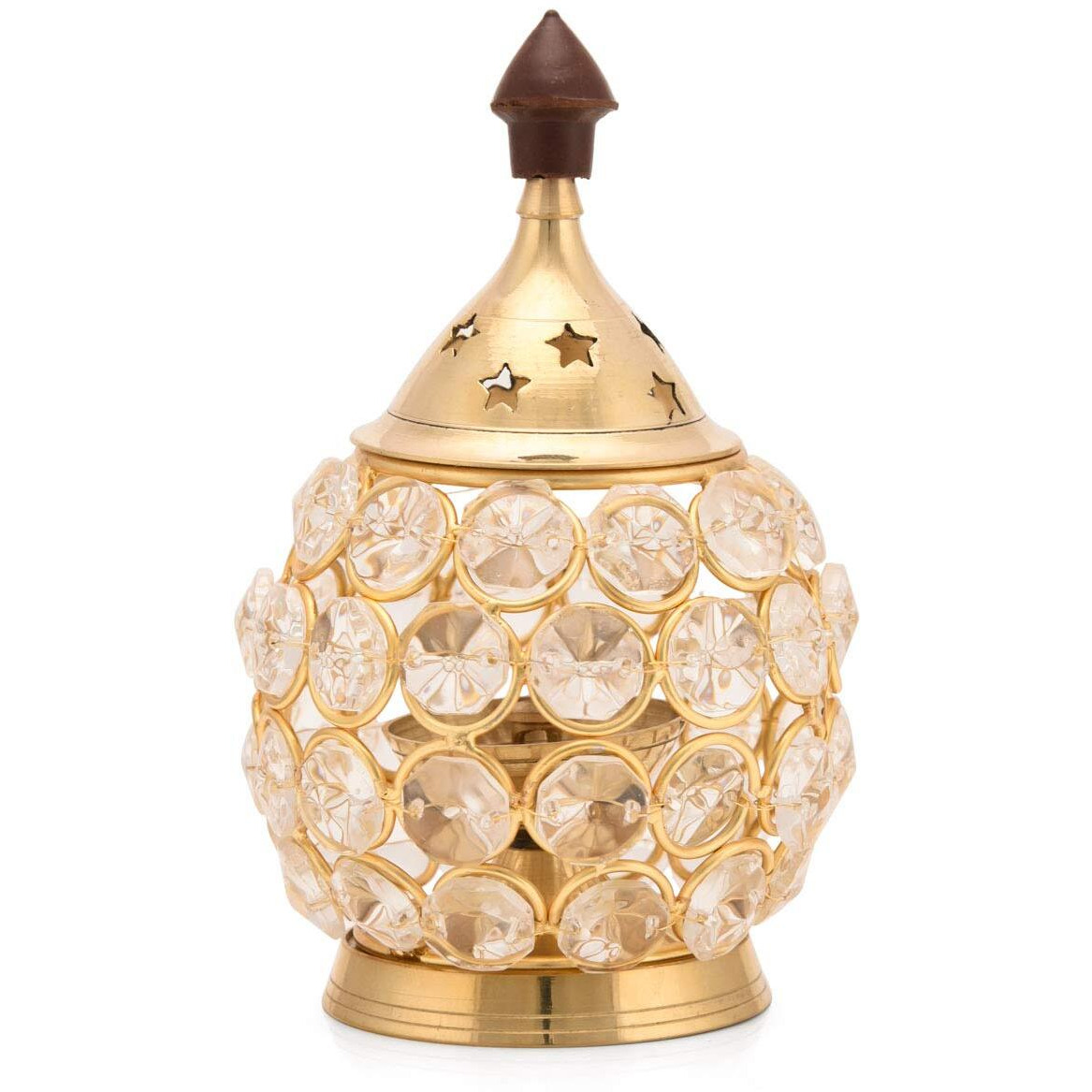 Collectible India Akhand Diya Diyas Decorative Brass Crystal Oil Lamp, Diwali Decoration Item - Lantern Oval Shape Diwali Gifts Home Decor Puja Lamp Tea Light Holder