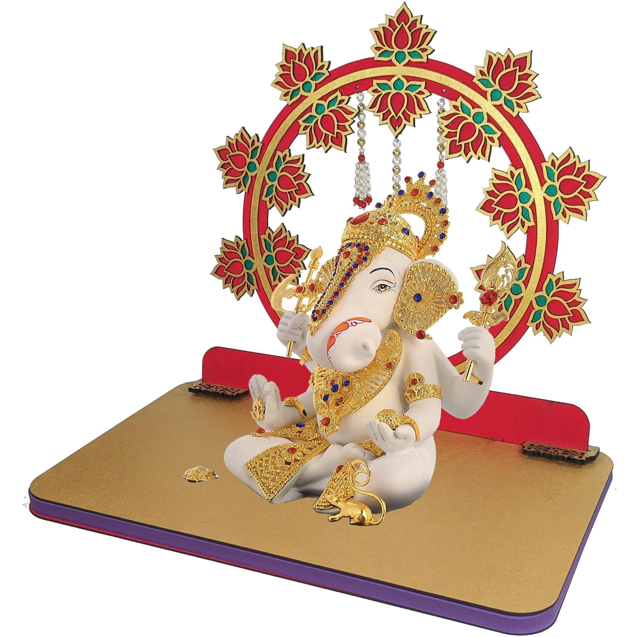 StepsToDo Ganpati Makhar and Set of 6 Lotus. Wooden Material. Handicraft. Eco-Friendly. Foldable. Reusable. 5 mins Assembly. Singhasan for Janmashtami, Navratri, Ganesh Decor Throne ((Type-A-17Inch))