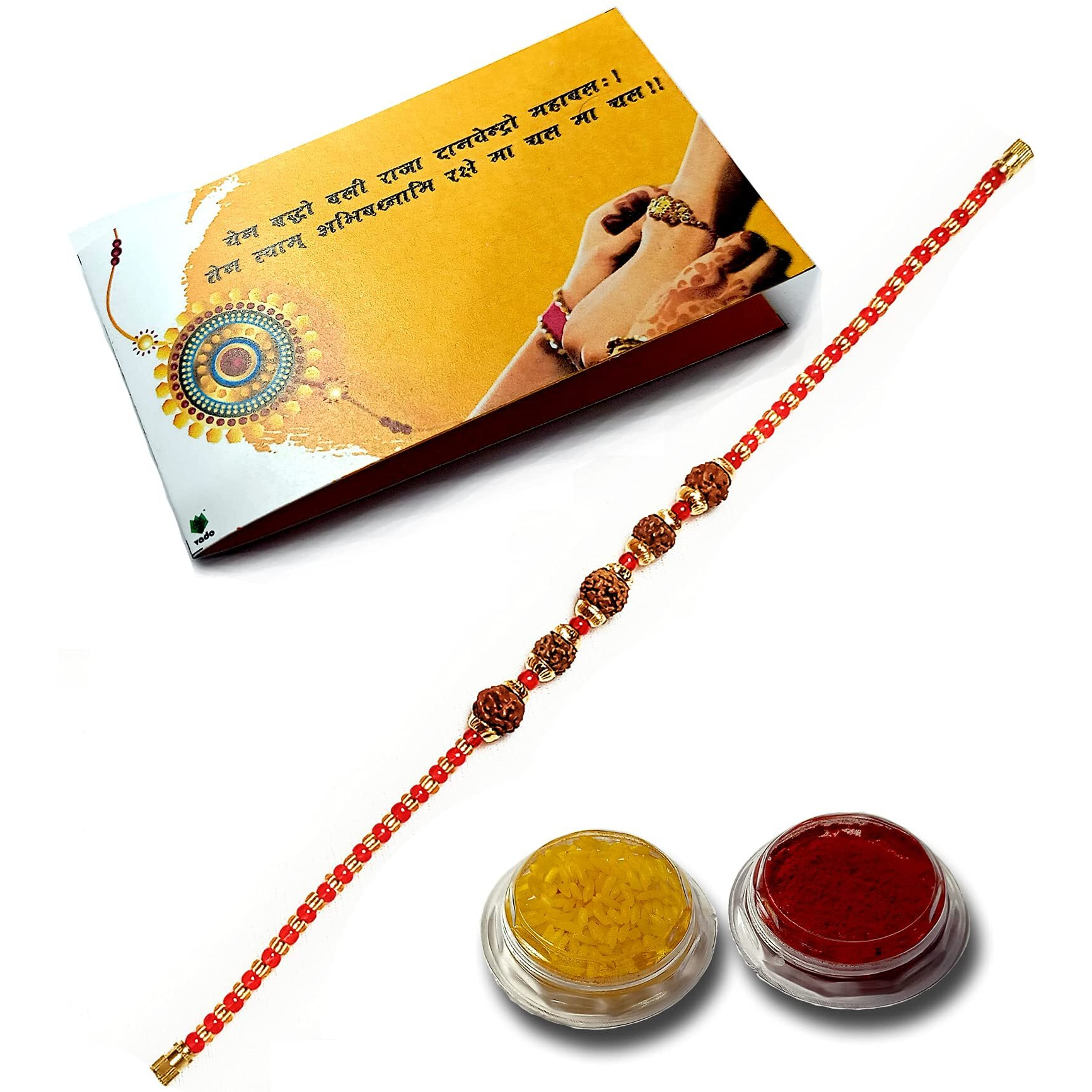 Vado Real Rudraksha Fancy Rakhi with Roli Chawal Tilak for Rakshabandhan (Single-1)