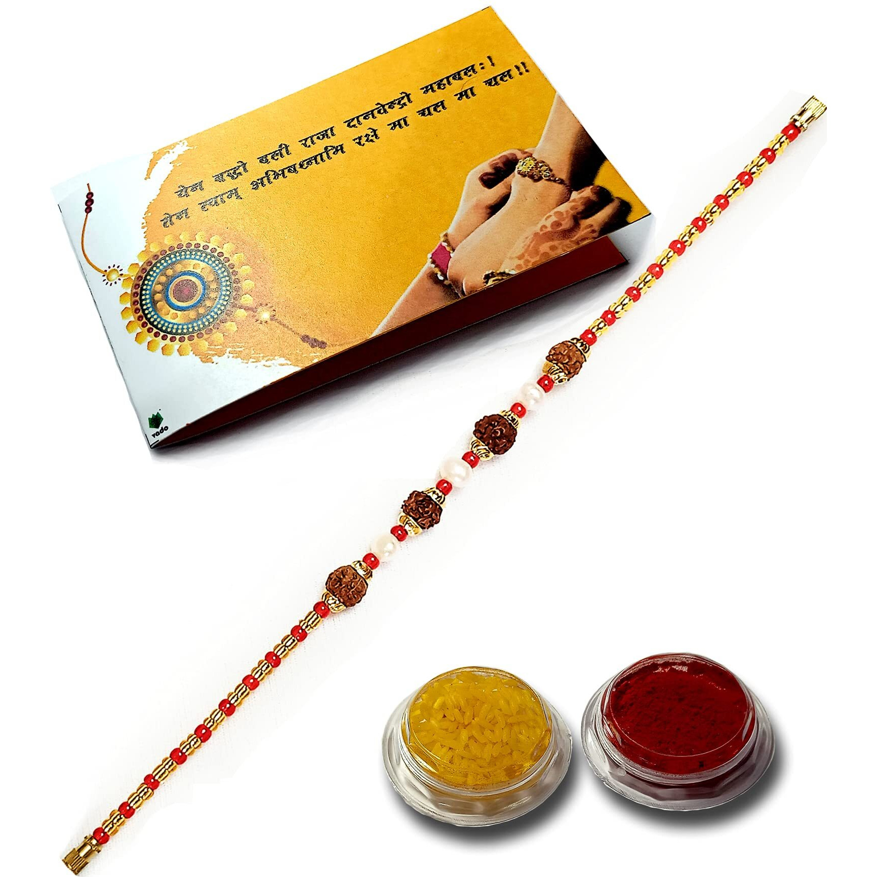 Vado Real Rudraksha Fancy Rakhi with Roli Chawal Tilak for Rakshabandhan (Single-2) For Unisex Adult