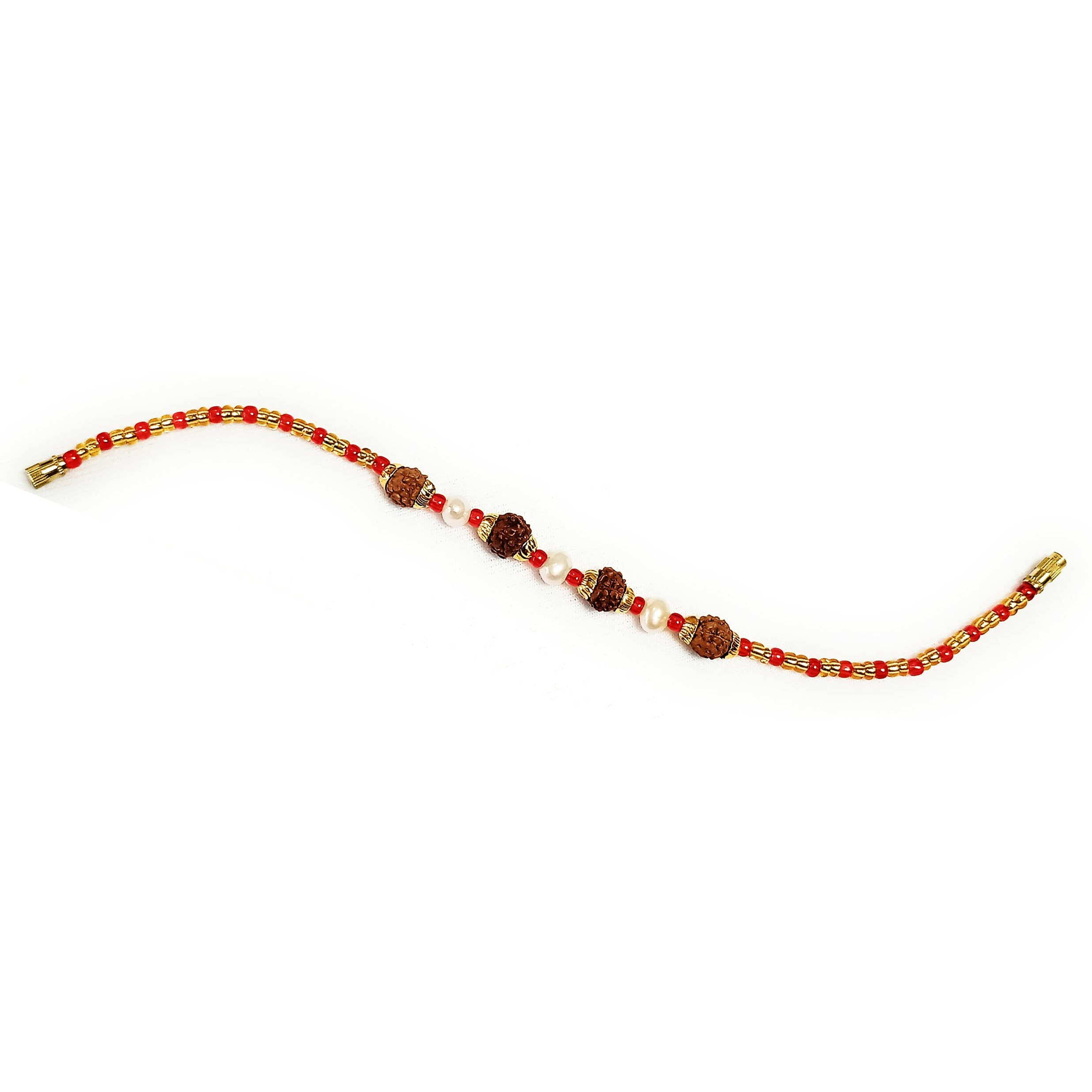 Vado Real Rudraksha Fancy Rakhi with Roli Chawal Tilak for Rakshabandhan (Single-2) For Unisex Adult