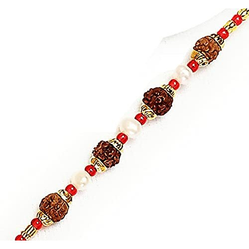 Vado Real Rudraksha Fancy Rakhi with Roli Chawal Tilak for Rakshabandhan (Single-2) For Unisex Adult