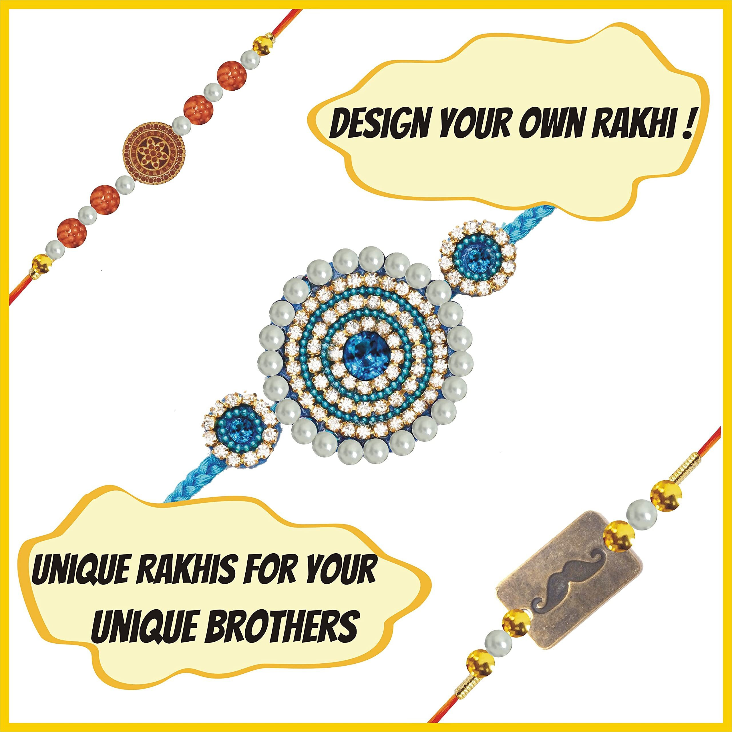 INDIKONB Rakhi Making Kit DIY Set of 15 + Rakhis - Fancy Rakhi Making Material Beads, Charms - Raksha Bandhan Materials Craft Combo Rakhi Making DIY Kit - Art and Craft Kit Gift for Kids and Adults