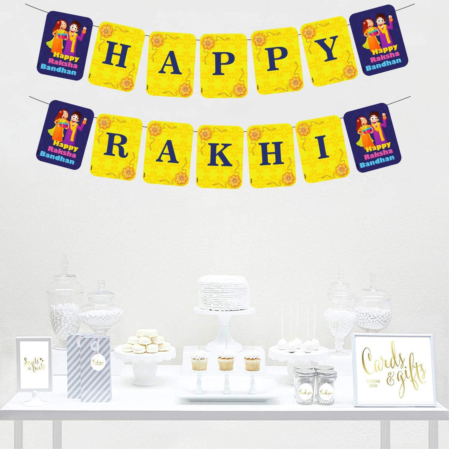 Festiko Raksha Bandhan Photo Booth Props, Banner, Rakhi Combo Deecoration/Rakhi Props for Rakhi Gift for Brother and Sister Props/Happy Rakhi Banner (Happy Rakhi Banner_Yellow)