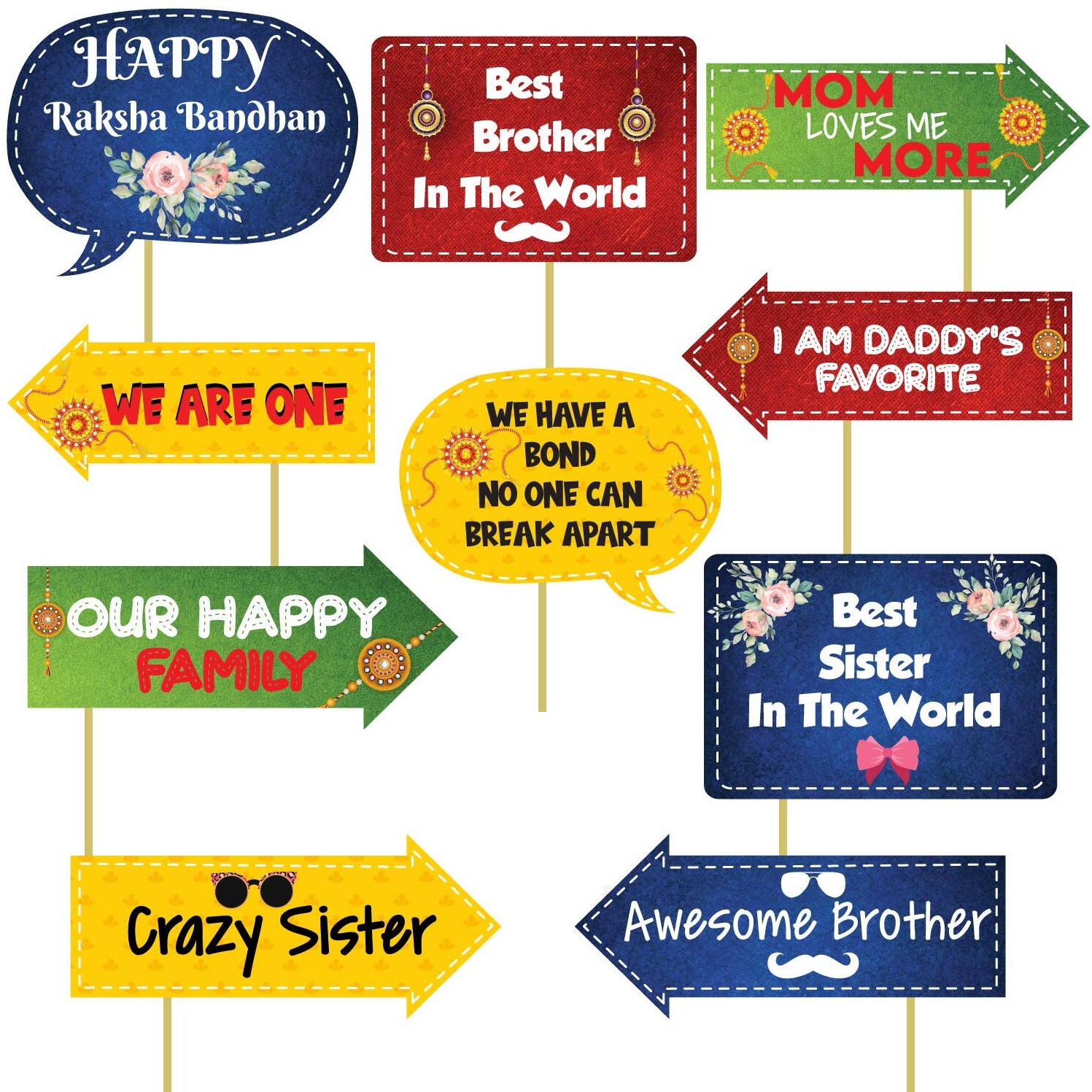 Festiko Raksha Bandhan Photo Booth Props, Banner, Rakhi Combo Deecoration/Rakhi Props for Rakhi Gift for Brother and Sister Props/Happy Rakhi Banner (Raksha Bandhan Decoration Combo_2)