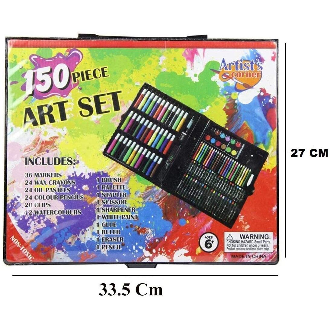 Shuban Deluxe 150-Piece Art Set & Drawing Kit - Perfect Christmas and Rakhi Gift - includes Crayons, Oil Pastels, and Colored Pencils Other Stationary Item (Black Box)