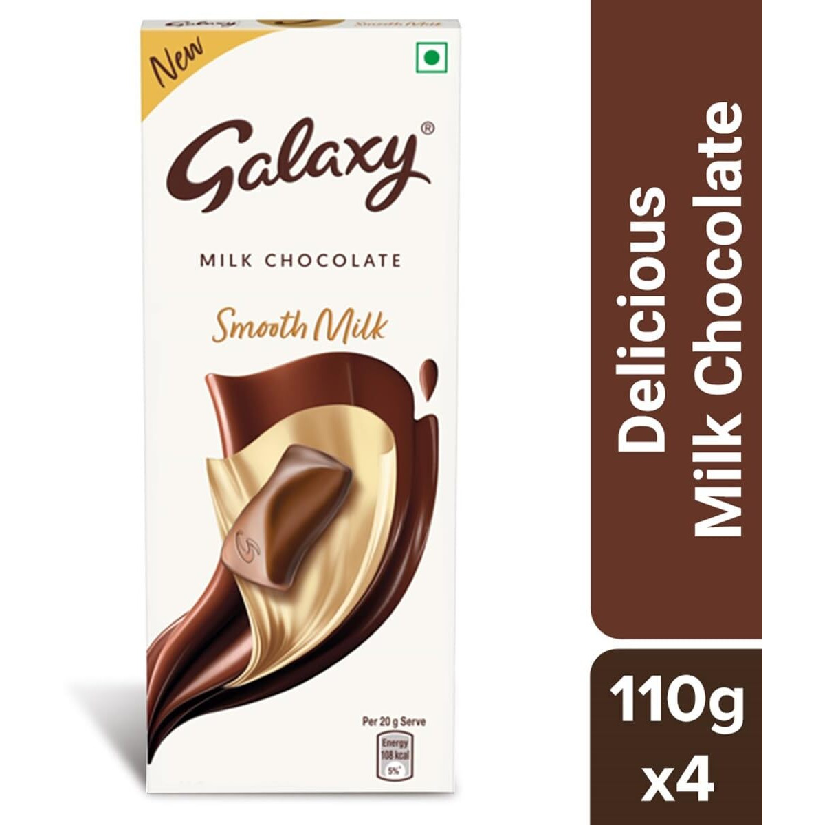 Galaxy Smooth Milk Chocolate Bar, Rakhi Gift Pack, Loaded with the Goodness of Milk & Cocoa, Perfect for Gifting & Sharing, 110g, Pack of 4