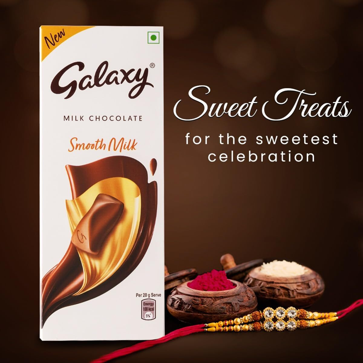 Galaxy Smooth Milk Chocolate Bar, Rakhi Gift Pack, Loaded with the Goodness of Milk & Cocoa, Perfect for Gifting & Sharing, 110g, Pack of 4