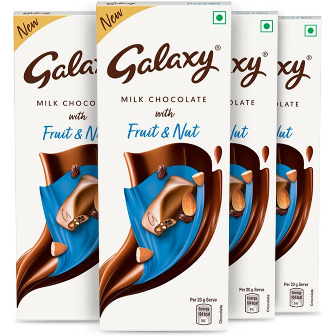 Galaxy Fruit & Nut Milk Chocolate Bar, Rakhi Gift Pack, Rich, Creamy & Smooth Bar, Loaded With Milk, Almonds & Raisins, 100g, Pack of 4