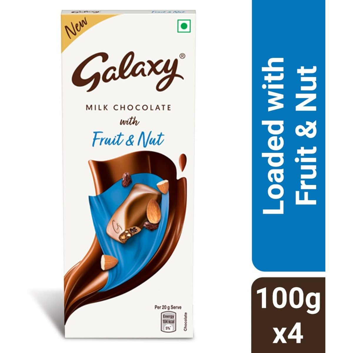 Galaxy Fruit & Nut Milk Chocolate Bar, Rakhi Gift Pack, Rich, Creamy & Smooth Bar, Loaded With Milk, Almonds & Raisins, 100g, Pack of 4