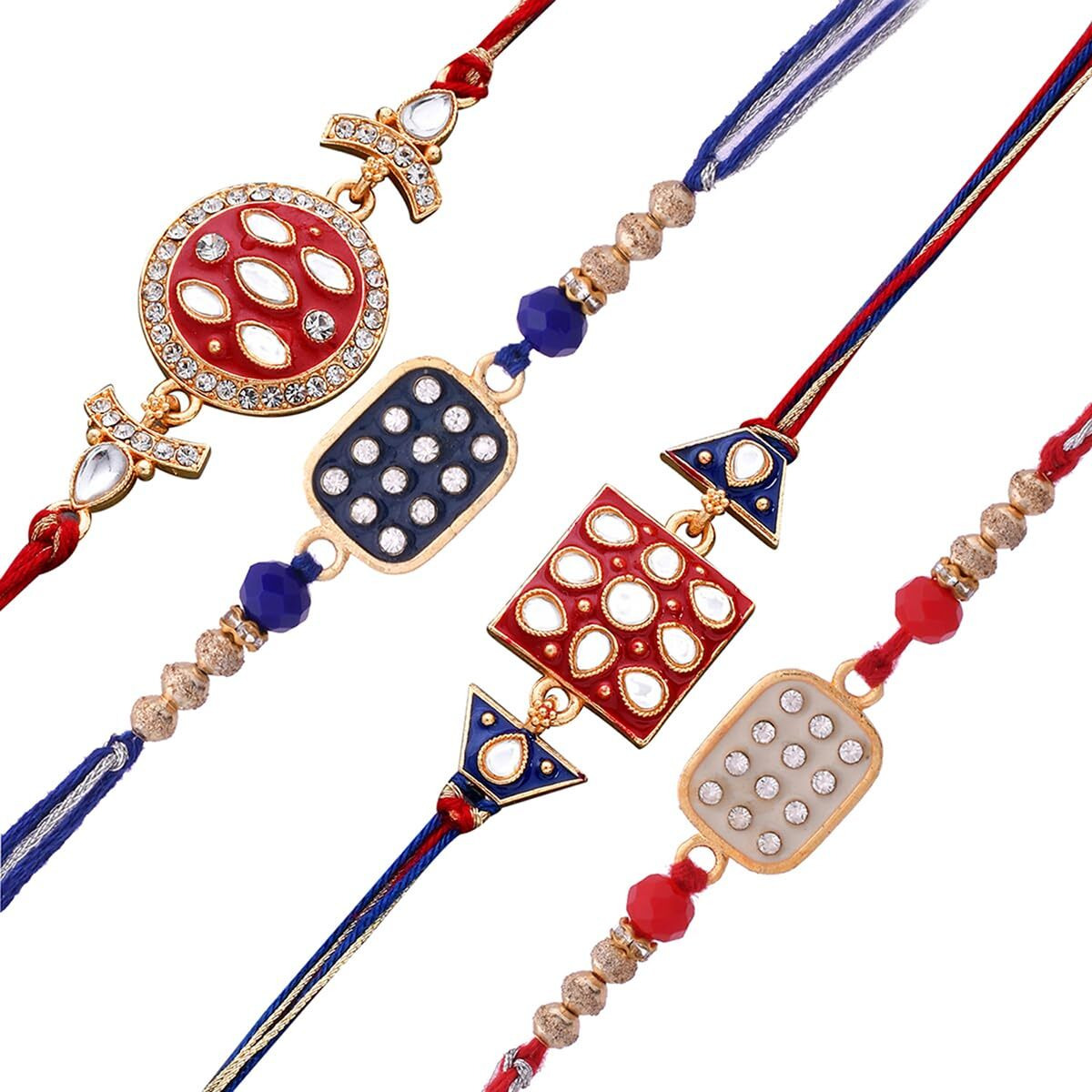 VOYLLA Set of 4 Meenakari Kundan Studded Rakhi