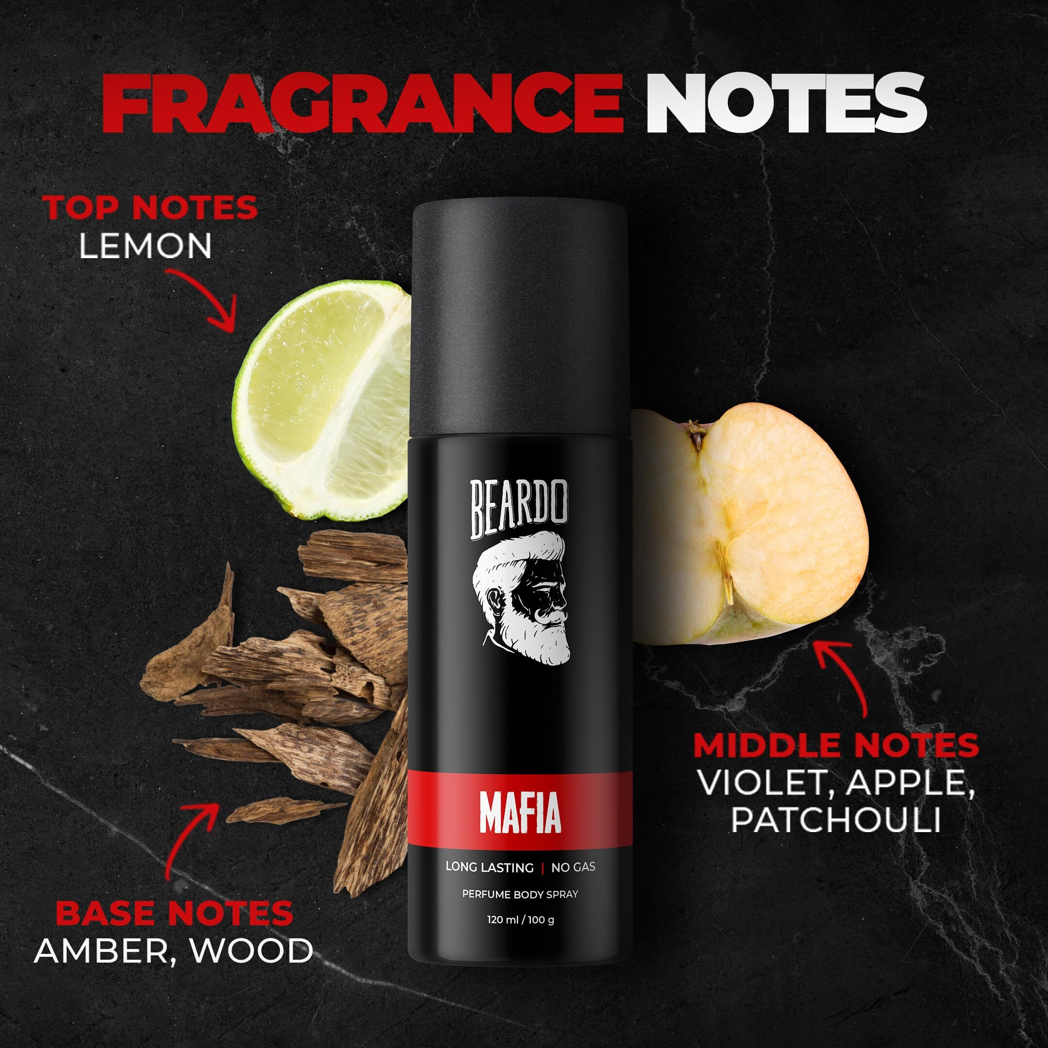 Beardo Mafia Perfume Body Spray for Men, 120ml | Oriental, Woody Notes No Gas Deo Long Lasting | Date night Deodorant for Men | Body Deo Gift for men | Rakhi Gift For Brother | Gift For Friends