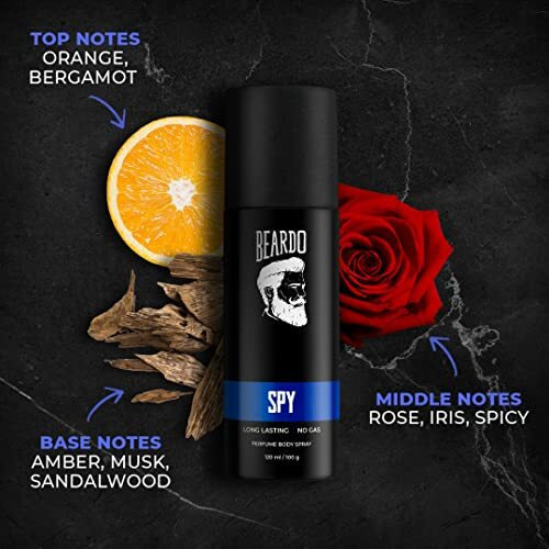 Beardo Perfume Body Spray for men - SPY, 120ml | Aromatic Fresh | No Gas Deo For Men | Long Lasting Deodorant for Men | Date Night Body Deo Gift for Men | Rakhi Gift For Brother | Gift For Friends