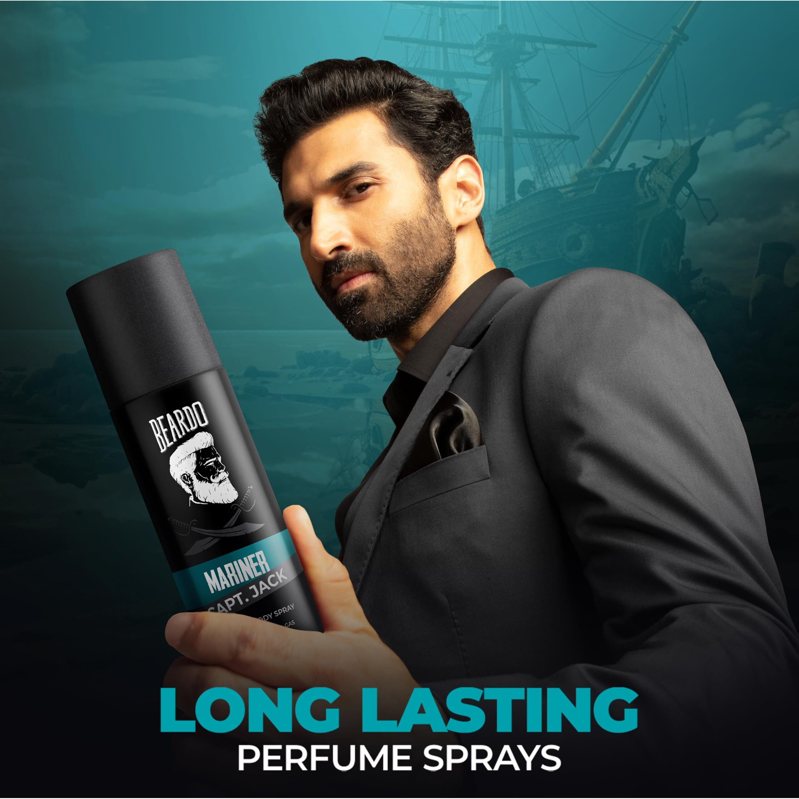 Beardo Mariner Capt Jack Perfume Body Spray, 120ml | Long Lasting No Gas Deo For Men | Day Body Spray Deodorant for Men | Gift for Men | Fresh, Aqua Notes | Rakhi Gift For Brother | Gift For Friends