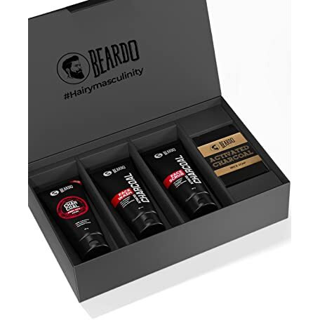 Beardo Charcoal 4-in-1 Giftset for Men | Complete Face & Body kit, pack of 4 (Facewash, Peel-off mask, Scrub, Soap) | Best Gift For Men | Gift for Husband | Rakhi Gift for Brother | Friendship Day Gift