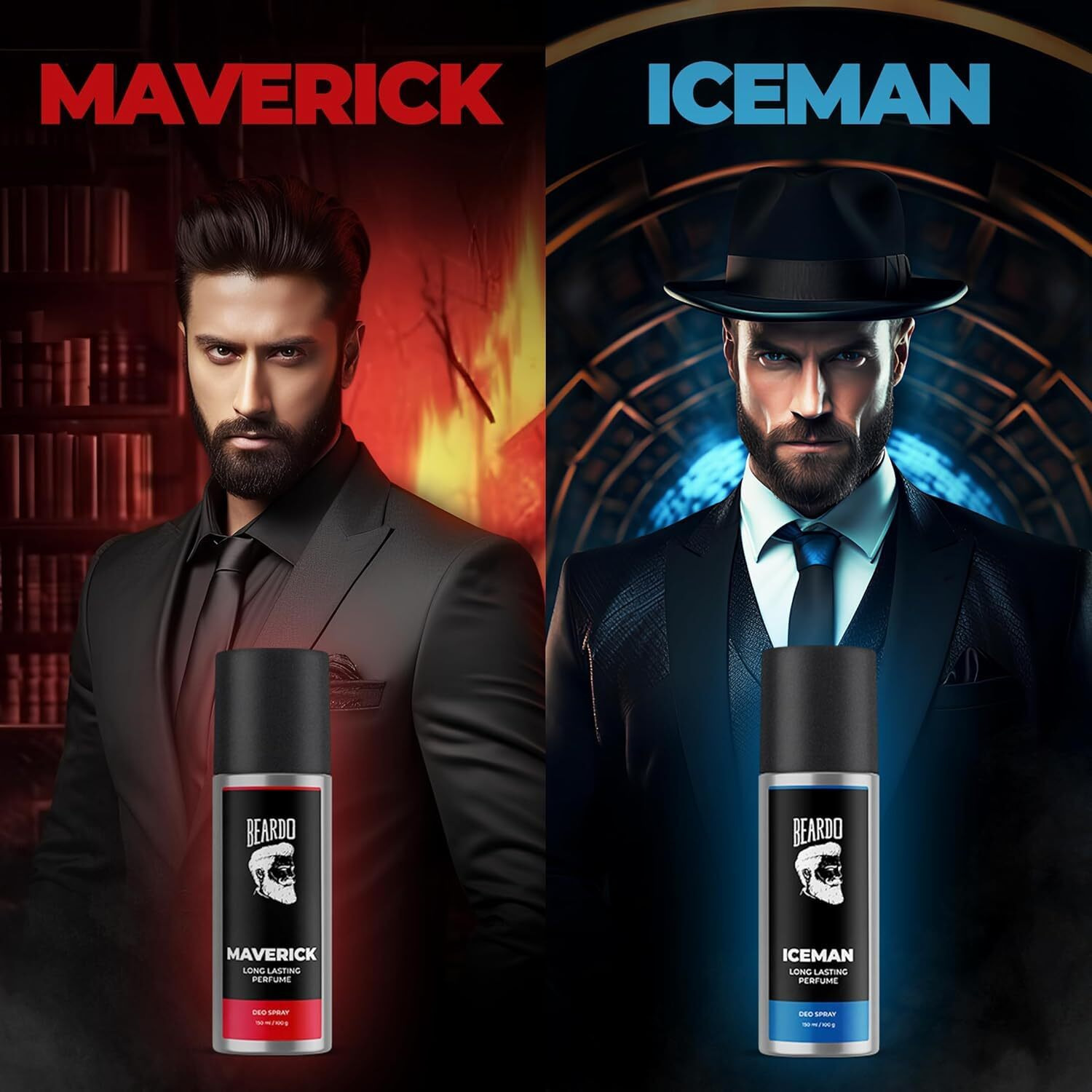 Beardo Perfume Body Spray for men - ICEMAN & MAVERICK, 150ml X 2 | Amber Woody, Oriental Leather, Aromatic Fresh | Deo For Men | Long Lasting Deodorant | Rakhi Gift For Brother | Gift For Friends