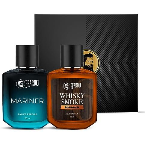 Beardo Whisky Smoke Bourbon Perfume 50ml & Mariner Perfume 50ml Combo | Long Lasting Perfume For Men | Oriental, Woody, Leathery | Fresh, Aqua Notes | Gift Set | Rakhi Gift for Brother | Friendship Day Gift