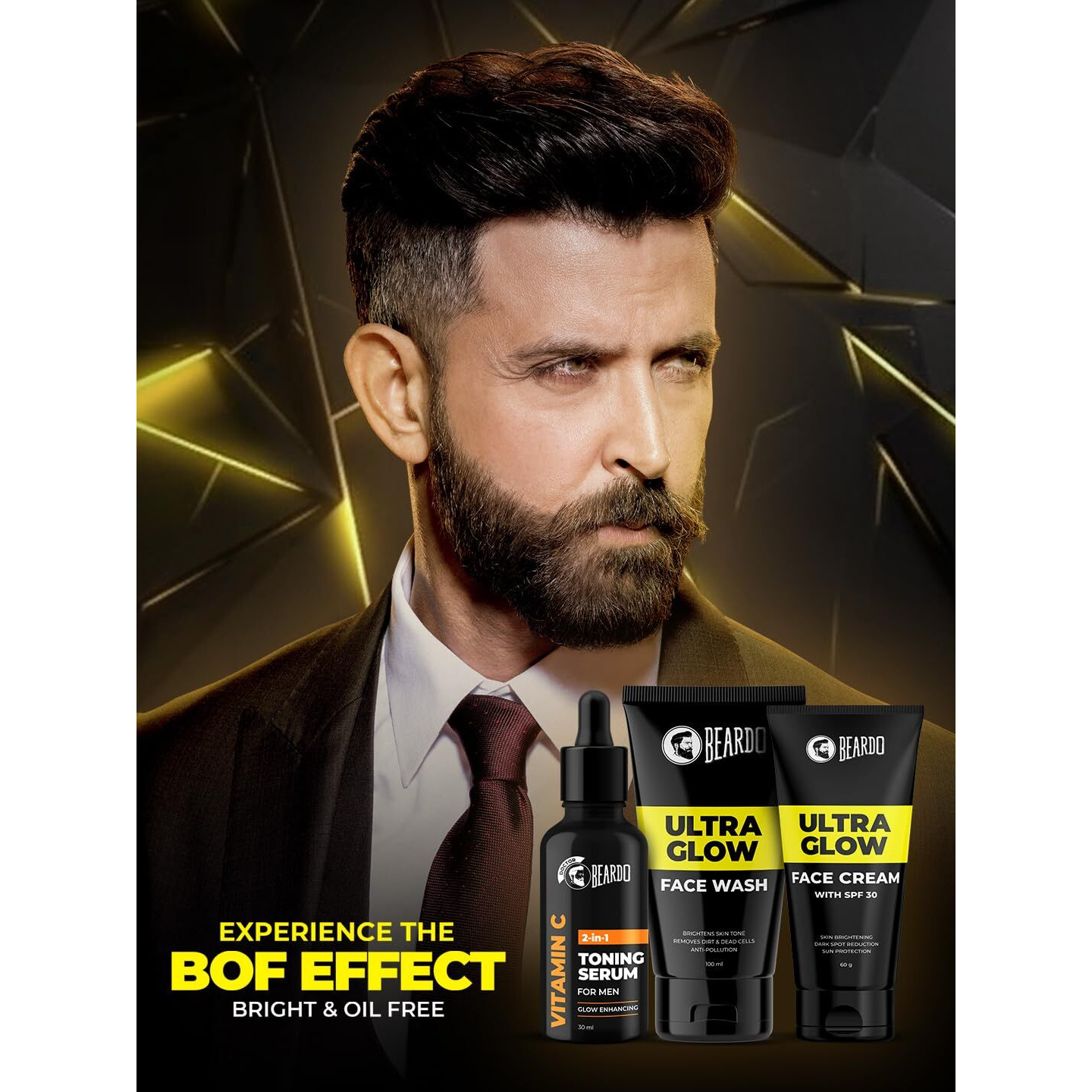 Beardo BOF Skin Pro Kit | Face Wash, Face Cream & Vitamin C Face Serum For Bright & Oil Free Skin | Helps to Reduces Dark Spots & Dead Cells | SPF 30 |Designed For Men | Rakhi Gift for Brother | Friendship Day Gift