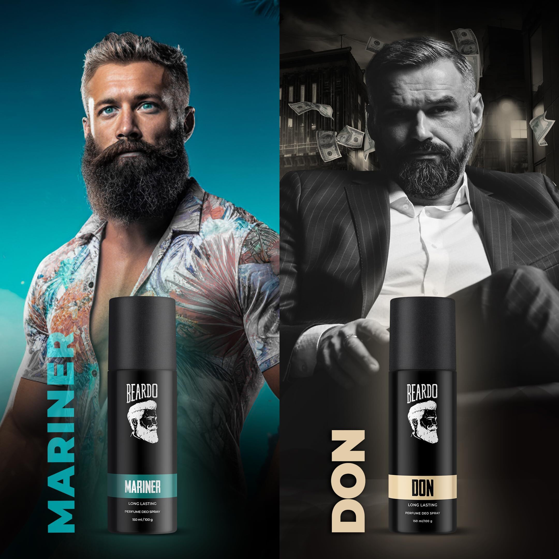 Beardo Mariner & Don Perfume Body Spray 150ml Each Combo | Long Lasting | Deo For Men | Deodorant for Men | Fresh, Aqua Notes | Rakhi Gift For Brother | Gift For Friends